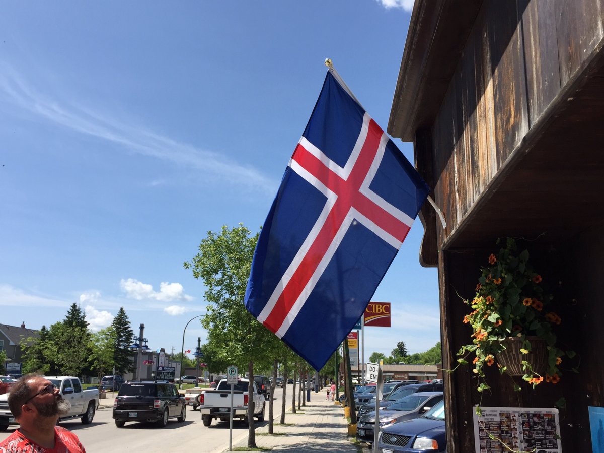 Icelandic flags can be seen flying outside of storefronts in Gimli.