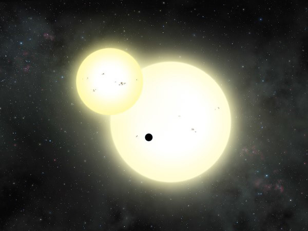 Artist's impression of the simultaneous stellar eclipse and planetary transit events on Kepler-1647.