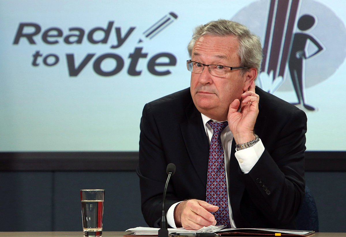 Marc Mayrand, Chief Electoral Officer holds a news conference to discuss and provide information for electors regarding the October 19th Federal General Election, in Ottawa, Monday September 14, 2015. 