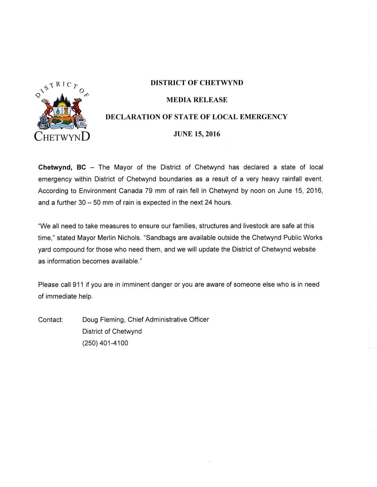 State of emergency declared in Chetwynd following major flooding - image