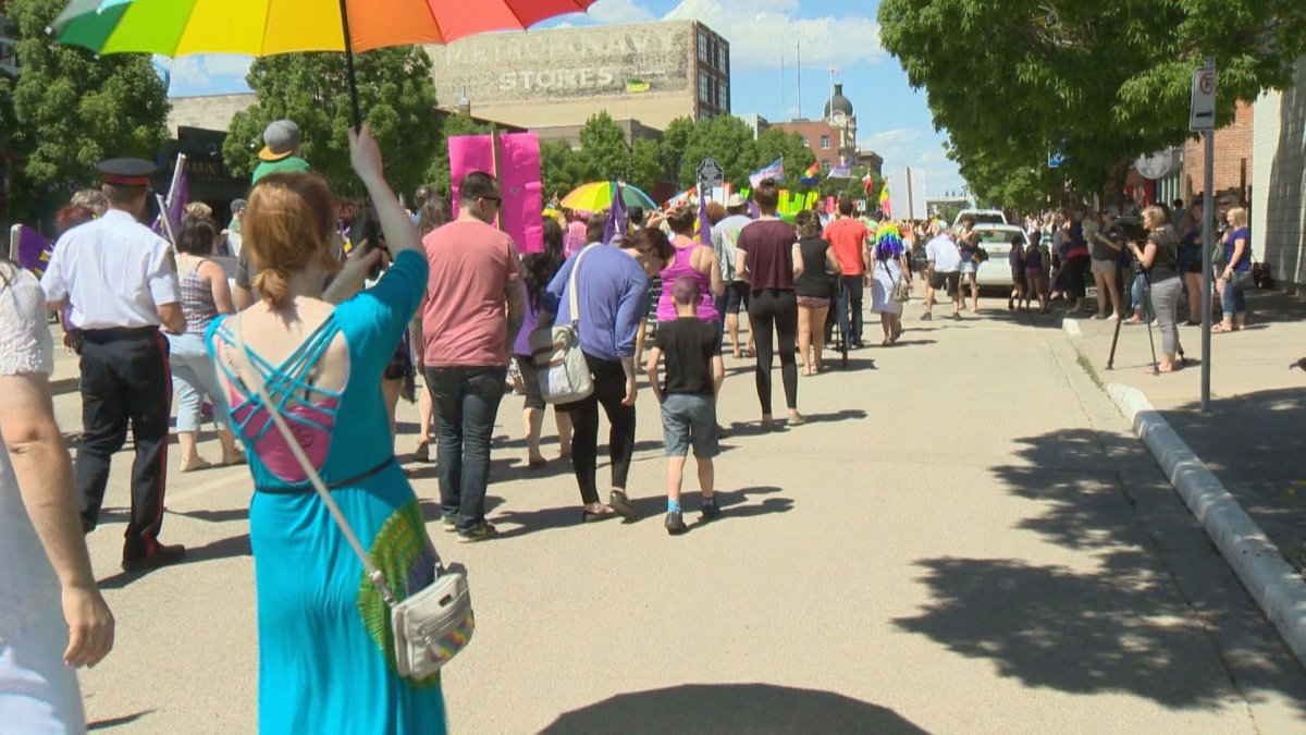 Hundreds out in Moose Jaw for city's first ever pride parade.