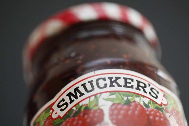 In this Aug. 16, 2010 file photo, a jar of Smucker’s preserves is displayed in Philadelphia.