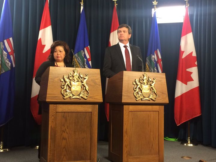 Agriculture and Forestry Minister Oneil Carlier speaks at the Alberta legislature Monday, June 13, 2016.