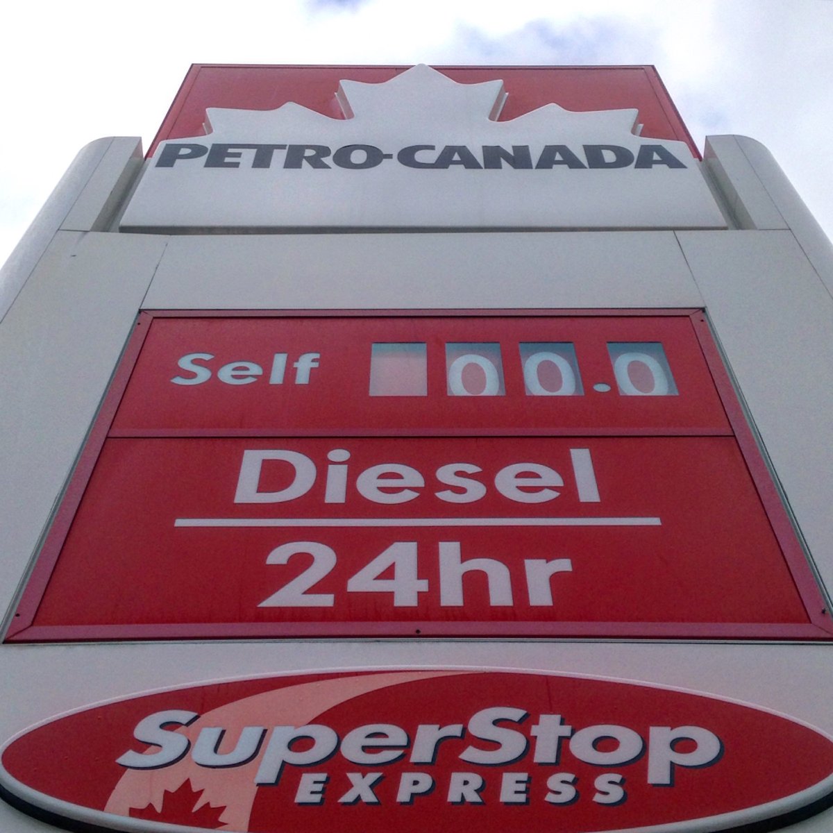 Several Petro Canada locations sitting empty Monday morning.