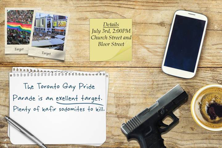 An online post from a German pro-ISIS channel shows the Toronto Pride Parade as a possible target for an attack.