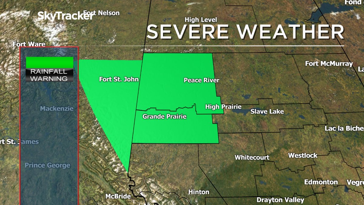 Rainfall warnings were issued for parts of northwest Alberta Tuesday afternoon.