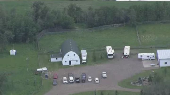 RCMP blocked off roads and searched an area southeast of Edmonton on Friday, June, 10, 2016. Police did not say what they were searching for.