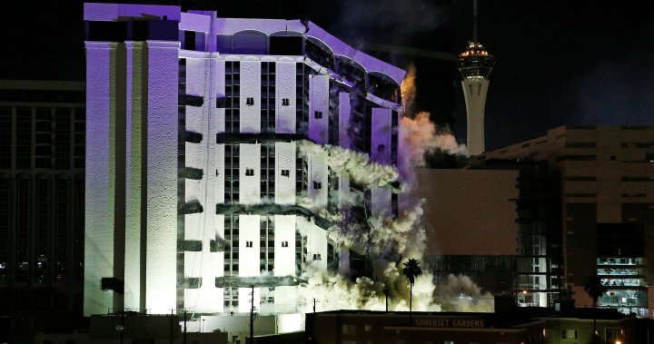 Watch implosion of legendary Riviera Hotel and Casino in Las Vegas 