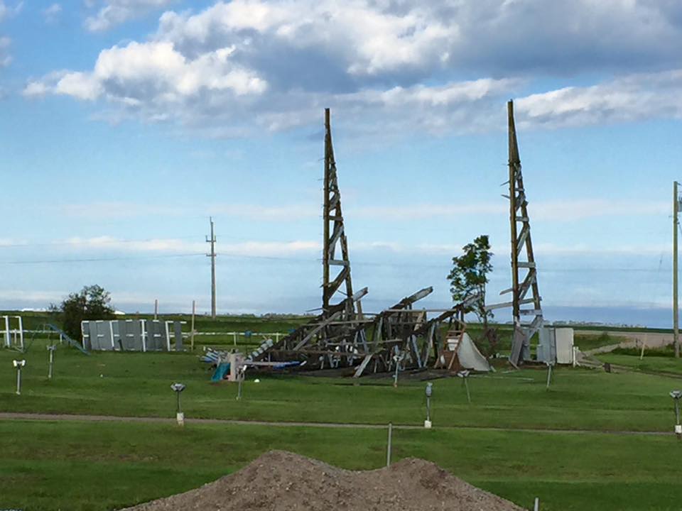 Aftermath of Shamrock Drive-In after a storm ripped through the area Friday evening.