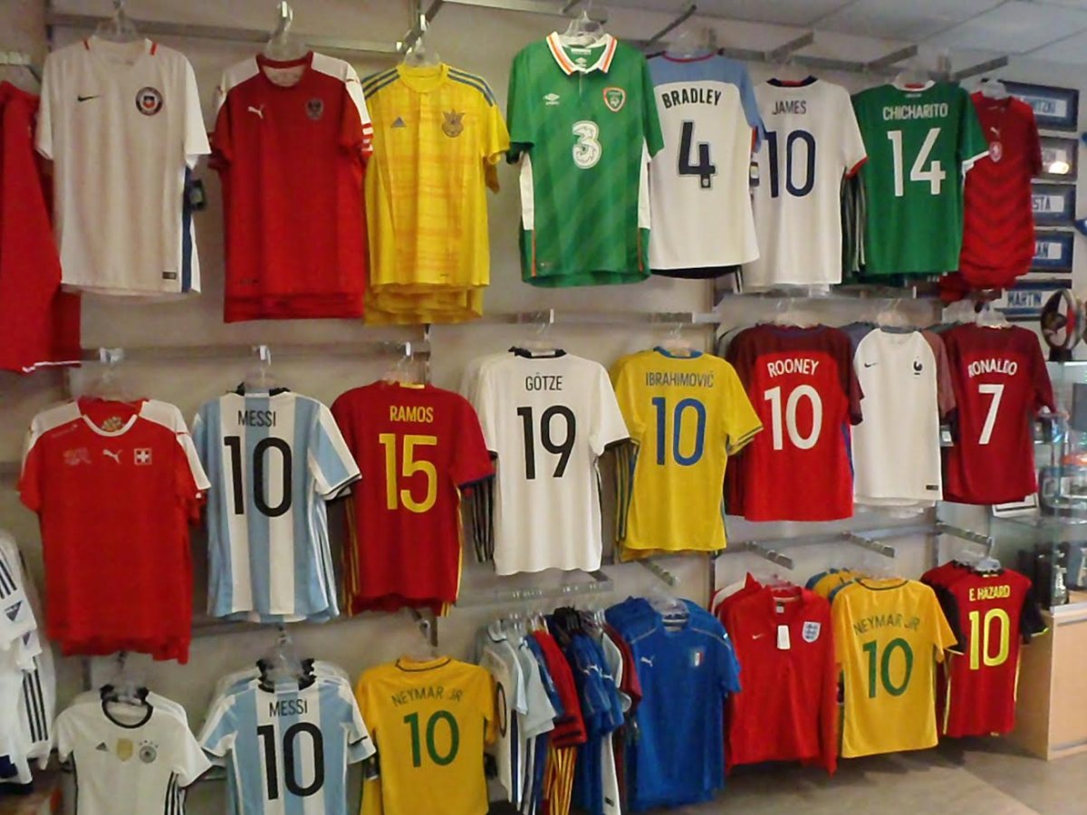 Soccer jerseys on display at the VancitySports store on Seymour St. in downtown Vancouver. 