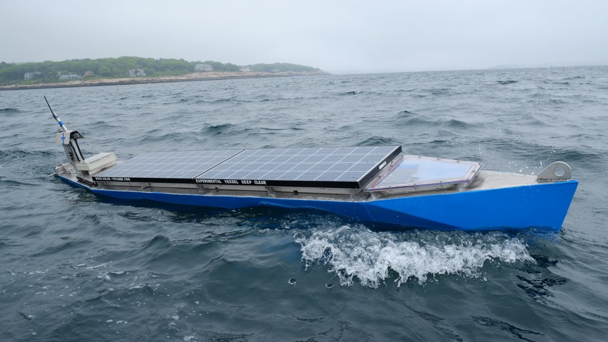 The Solar Voyager solar kayak is seen here during sea trials in Gloucester Harbour.