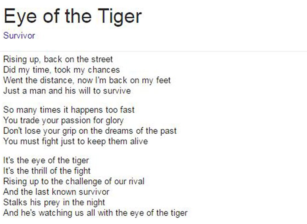 rocky song lyrics eye of the tiger