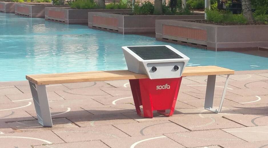 The City of Edmonton is setting up two solar-powered charging benches, known as Soofa benches. June 7, 2016.