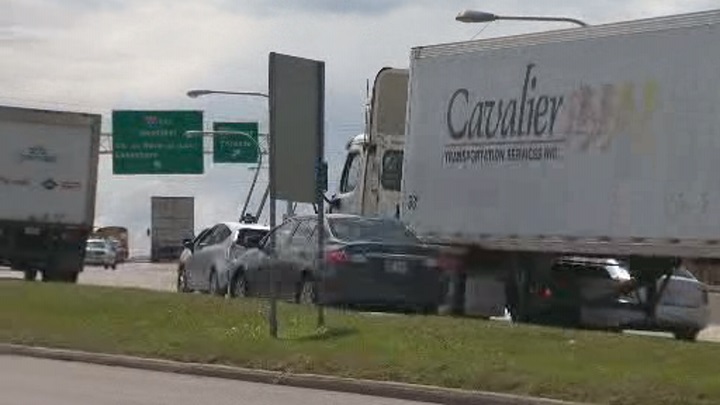 A view of the bottleneck entering the Sources Boulevard Overpass