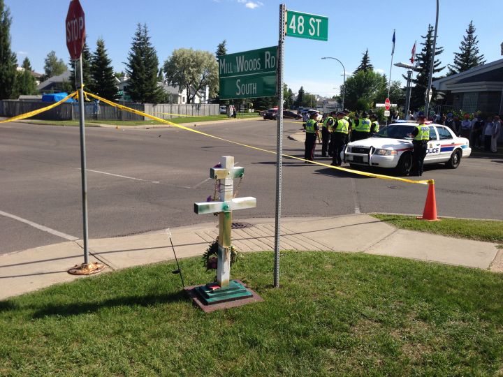 Police investigate after a pedestrian was hit and killed in southeast Edmonton on June 20, 2016. Another pedestrian died after being hit at the same intersection in April.