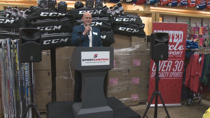 Sheldon Oleksyn, executive director of Sport Central, speaks at a major donation announcement in Edmonton on June 17, 2016.
