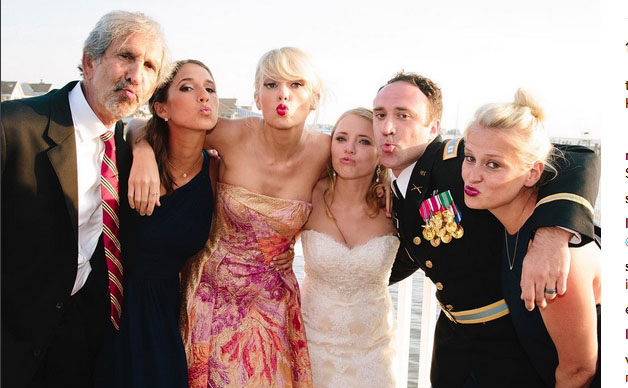 Taylor Swift hangs out with the happy couple.