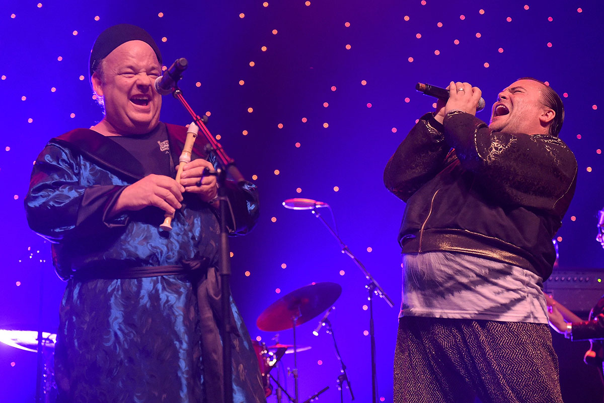 Kyle Gass and Jack Black of the band Tenacious D perform at Festival Supreme 2015 at The Shrine Auditorium on October 10, 2015 in Los Angeles, California.  