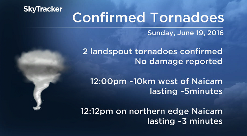 Environment Canada confirms 2 landspout tornadoes tornadoes touch down in Saskatchewan Sunday.
