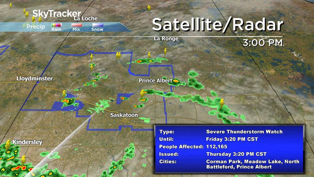 Severe thunderstorm watch issued for central Saskatchewan.