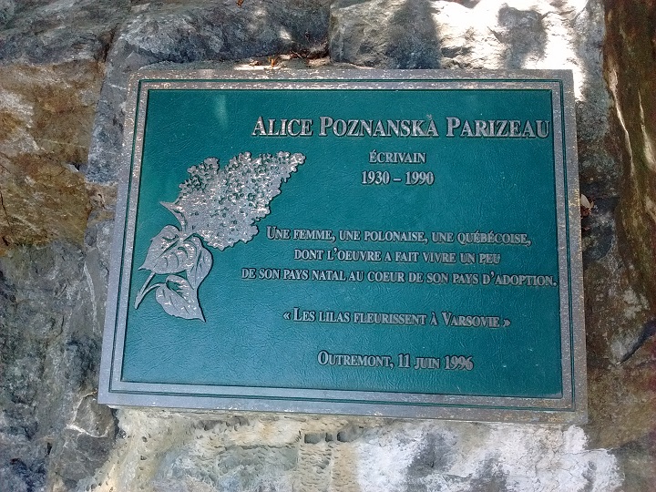 A plaque honouring the memory of writer Alice Poznanksa Parizeau in Outremont’s Vimy Park on Thursday, June 16, 2016.