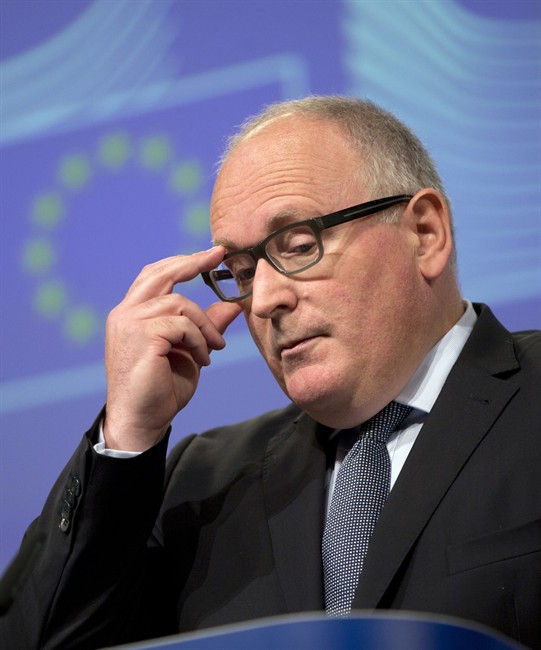 European Commission Vice-President Frans Timmermans listens to questions during a media conference at EU headquarters in Brussels on Wednesday, June 1, 2016. 