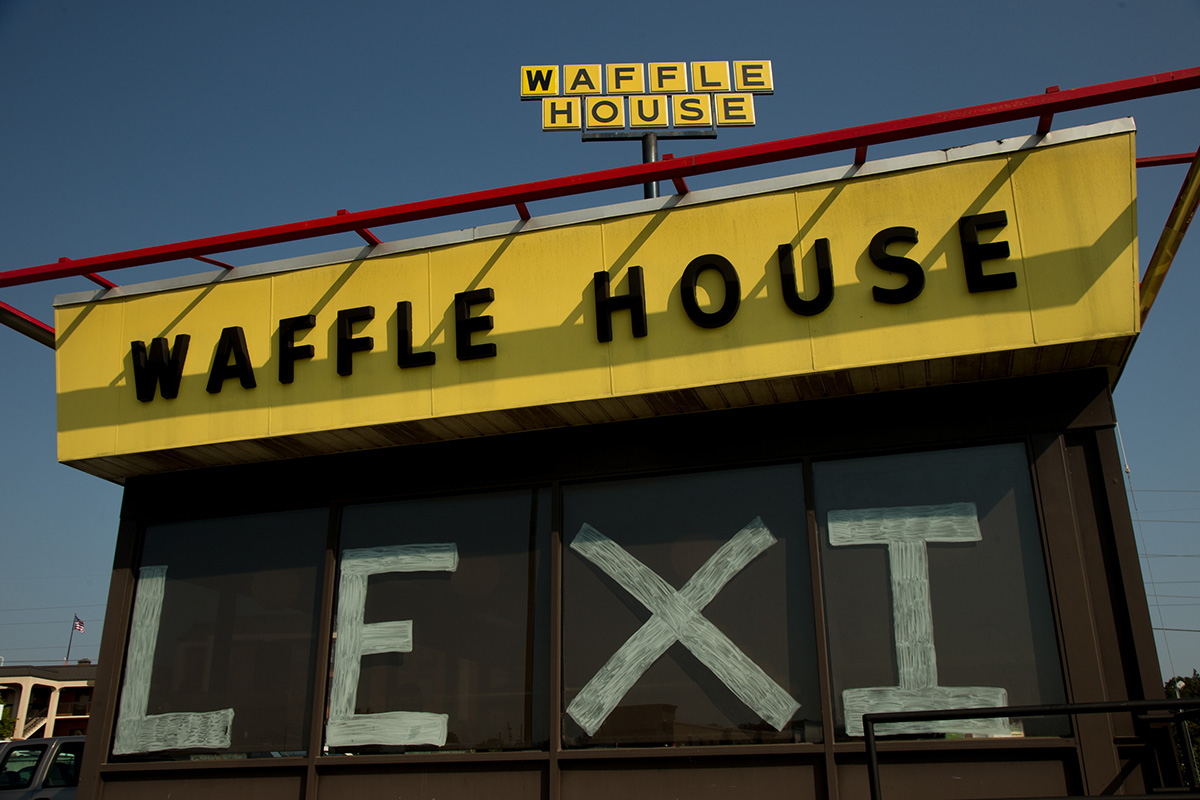 Windows at the Waffle House restaurant in Prattville, Alabama are decorated to show support for Lexi Thompson during  the 2012 Navistar LPGA Classic on September 22, 2012. 