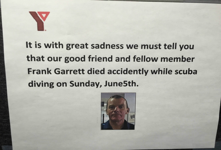 The YMCA of Regina has posted this sign, which contains a picture of Frank Garrett, at its downtown Regina location.
