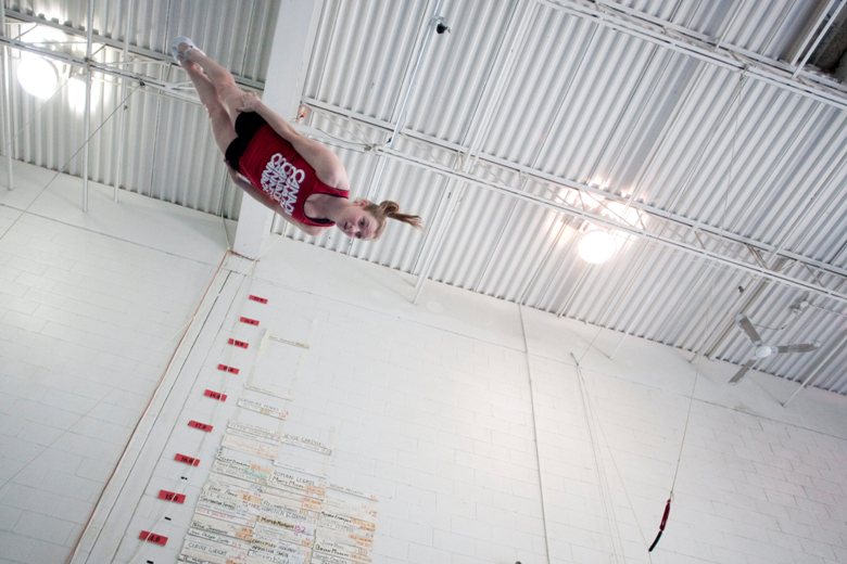 Trampoline gymnast Rosie MacLennan is seen training for the 2012 Olympics, where she won gold. 