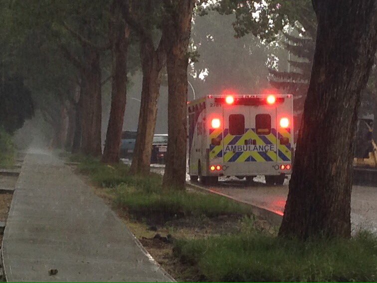 Reports of a person being struck by lightning at 92 Ave and 94 St, July 27, 2016.