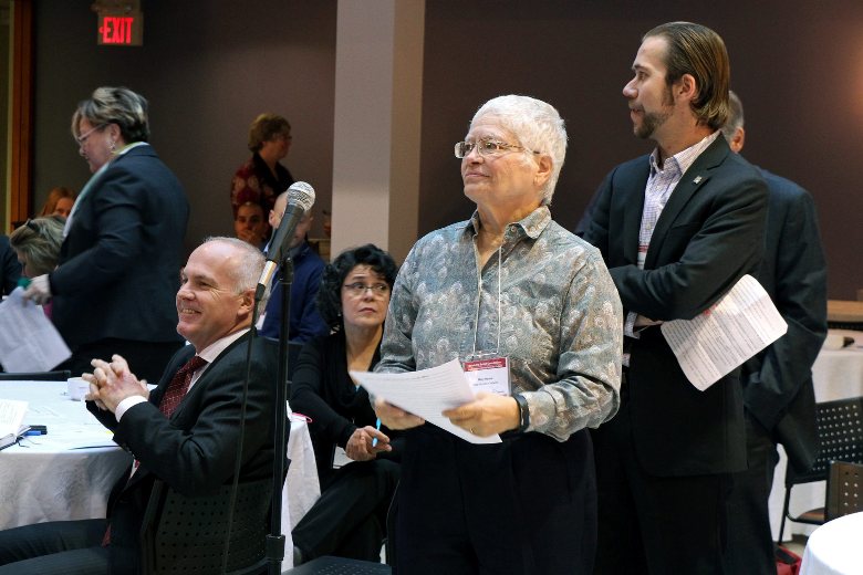 People line up to speak at a town hall meeting organized by Ontario's government to hear from stakeholders ahead of the 2015 budget. The federal Liberals are planning dozens of similar meetings this summer across the country to hear from Canadians on a variety of issues.