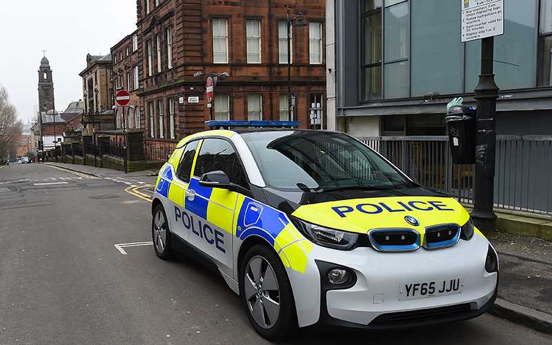 Police Scotland Electric powered BMW Police vehicle.
Electric police car, Scotland, Britain - 18 Mar 2016.