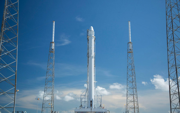 The SpaceX Falcon rocket stands at its launch pad at Cape Canaveral, Fla on Saturday July 16. 2016. 