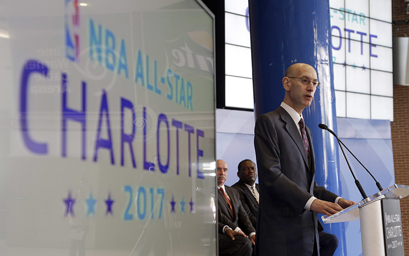 NBA Commissioner Adam Silver speaks during a news conference to announce Charlotte, N.C., as the site of the 2017 NBA All-Star basketball game on June 23, 2015.