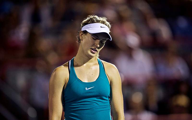 Eugenie Bouchard of Canada reacts after she lost a set against Kristina Kucova of Slovakia during the third round of the Rogers Cup tennis tournament in Montreal, Canada, 28 July 2016. 