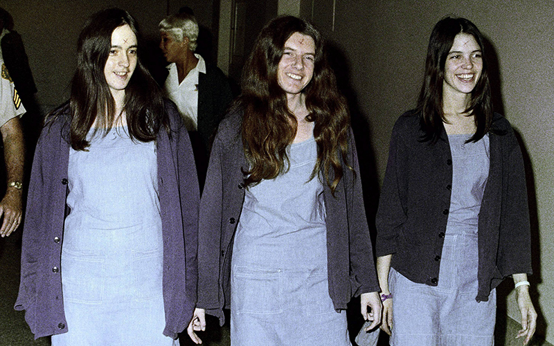 Charles Manson followers, from left: Susan Atkins, Patricia Krenwinkel and Leslie Van Houten walk to court to appear for their roles in the 1969 cult killings of seven people. 