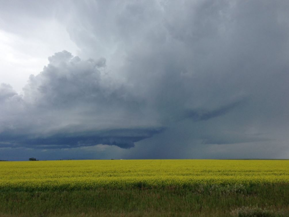 Severe hail and dark swirling clouds were seen along Highway 520 east of Claresholm, and north of Granum in southern Alberta around 3:30 p.m. Friday.