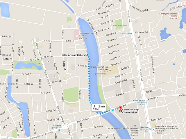 Attackers took hostages at the Holey Artisan Bakery, as short from the Canadian High Commission in Dhaka, Bangladesh.