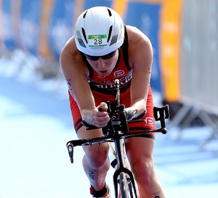 Chantal Givens competes in the cycling portion of the women's PT4 class during the Aquece Rio Paratriathlon at Copacabana beach on August 1, 2015 in Rio de Janeiro, Brazil.