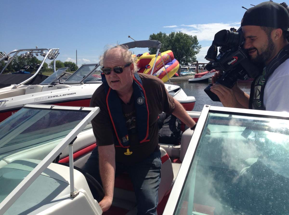 Darcy Lytle taking Global News for a spin on Lake Winnipeg.
