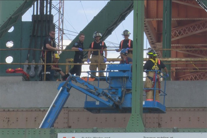 Two workers were injured -- one critically  -- when a cable snapped on the Burlington Cable Bridge.