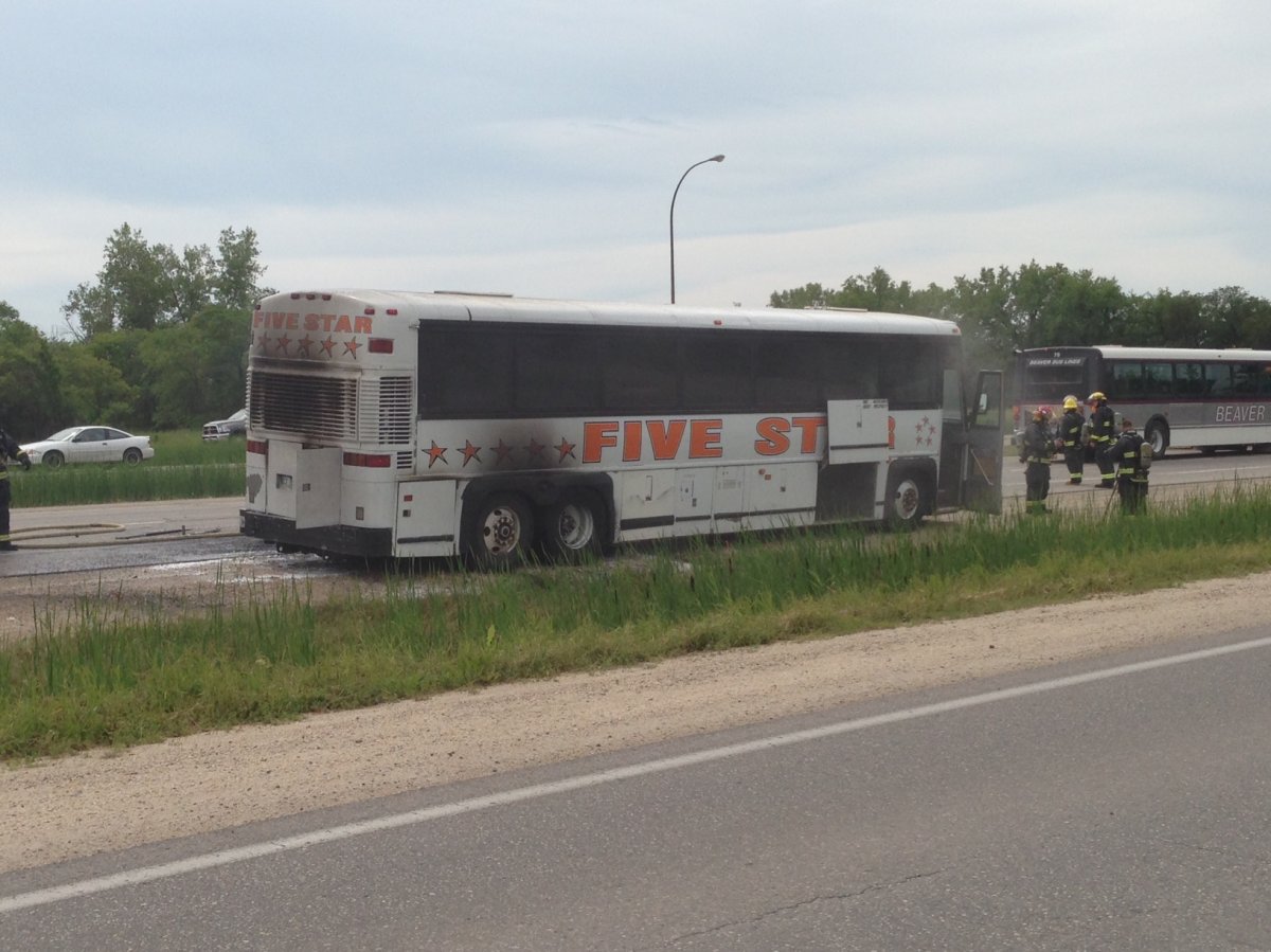 Bus shuttling Winnipeg Folk Festival attendees catches fire Saturday morning.