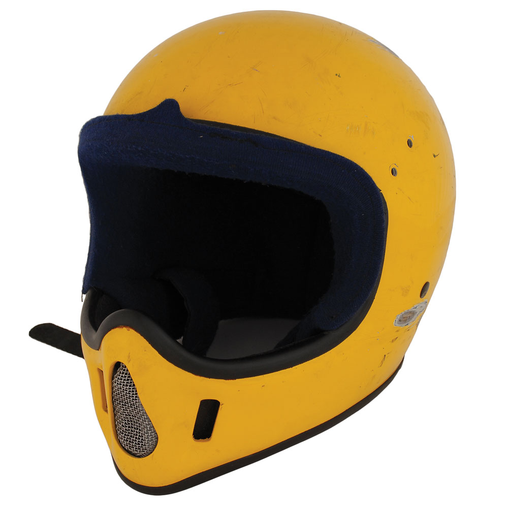 The helmet worn by Jamaican bobsleigh pilot Dudley Stokes during the team’s final qualifier crash in the 1988 Calgary Winter Olympics.