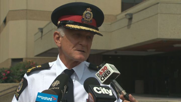 Edmonton Police Chief Rod Knecht speaks to reporters on July 20, 2016.