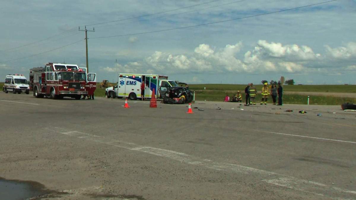 Emergency crews respond to a collision on Highway 564 and 84 Street N.E. on Wednesday, July 27, 2016.