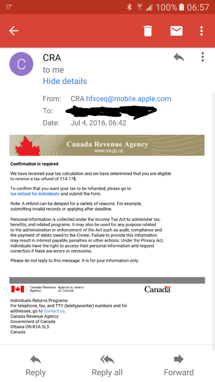 Cra Income Tax Phishing Scam Still Going Strong Police Warn Globalnews Ca