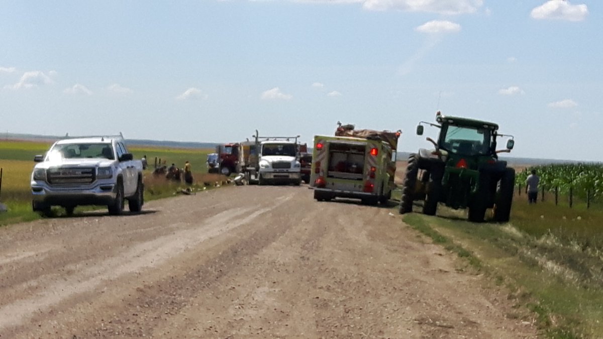 A crash on a rural road near Taber, Alta. leaves six people injured, three seriously. 