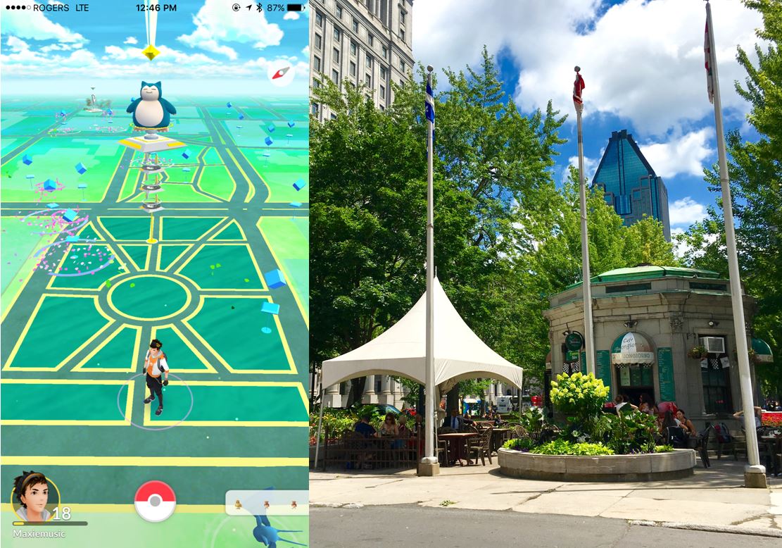 Dorchester Square in downtown Montreal is the location of the latest Pokemon Go gathering, Friday, July 22, 2016.