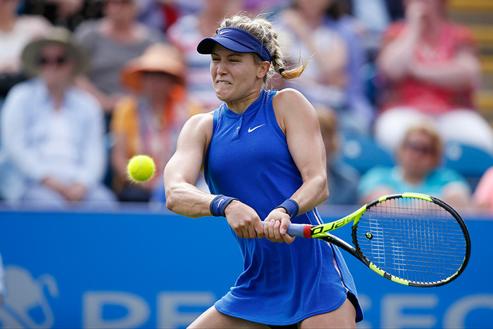Canada's Eugenie Bouchard in action during the third round of the Aegon International Eastbourne tournament on June 22, 2016.  