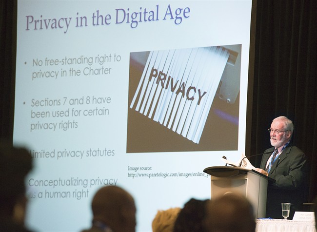 FILE: Wayne MacKay, a Dalhousie University law professor, addresses a conference session on cyberbullying in Halifax on Tuesday, July 26, 2016.